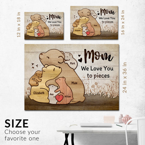 Gifts For Mom, Cute Wooden Pieces Bears Mommy With 5 Kids Hugging, Personalized Canvas Wall Art, Gifts For Mommy Women From Kids Children, Poster Prints Wall Decor, Gifts For Xmas