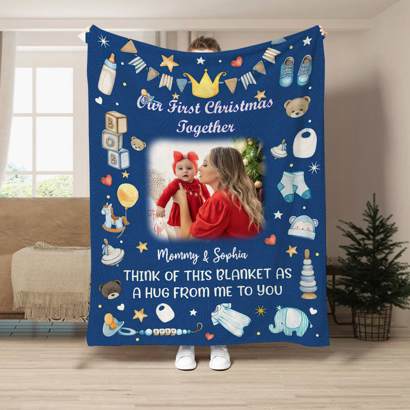 Gifts For New Mom, Our First Christmas Together Mommy And Baby Upload Photo, Personalized Photo Blanket, Gifts For New Mom Mommy, Fleece Sherpa, New Mom Blanket, Gifts For Christmas