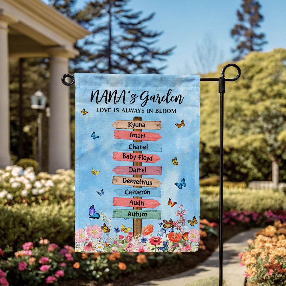Grandma Gift, Personalized Nana's Garden Yard Flag, Butterflies Flowers Flag, Custom Grandkids Name, Nana Granny Bloom Garden Birthday Gift