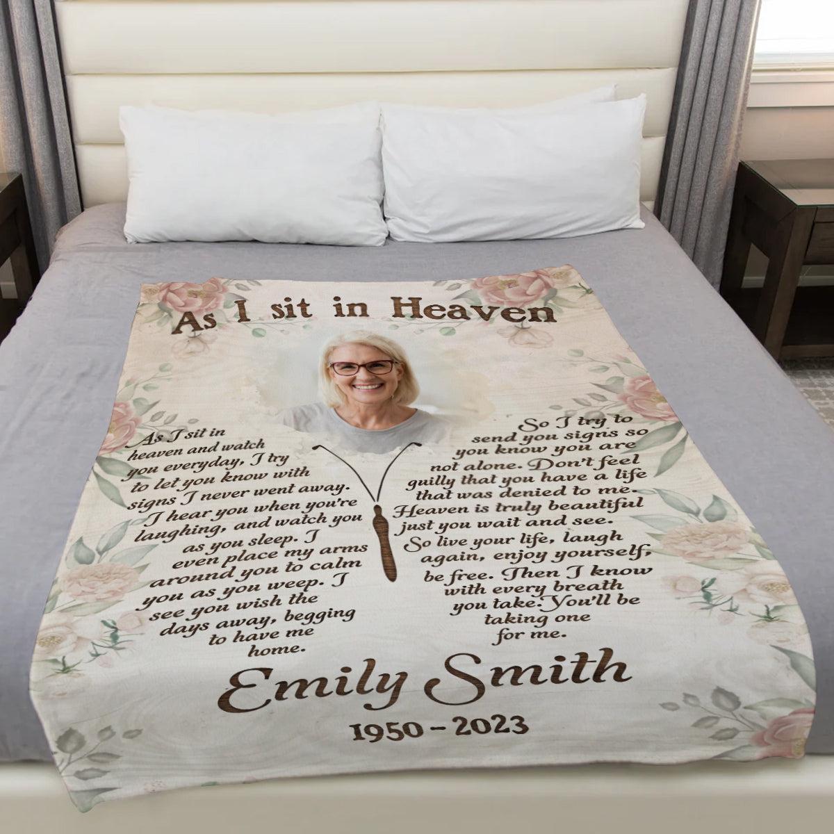 Memorial Gifts, Personalized Memorial Blanket With Photo, Angel In Heaven As Sit In Heaven Butterflies With Photo, Loss Of Mom Dad Blanket, Fleece Sherpa, Sympathy Gifts For Anniversary