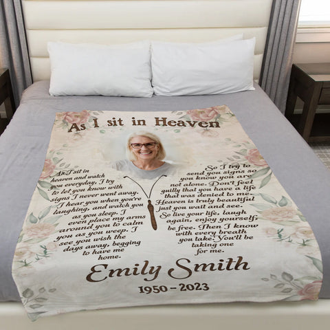Memorial Gifts, Personalized Memorial Blanket With Photo, Angel In Heaven As Sit In Heaven Butterflies With Photo, Loss Of Mom Dad Blanket, Fleece Sherpa, Sympathy Gifts For Anniversary