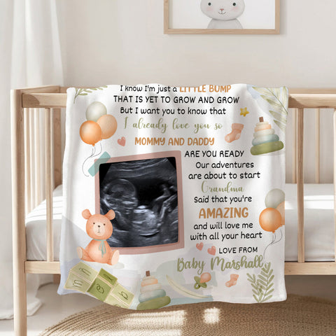 Cute Baby Bear Hi Mommy And Daddy Blanket Custom Ultrasound Picture For Mom To Be New Dad From Baby Bump  Gifts For New Mommy, Fleece Sherpa Blanket Expecting Mothers