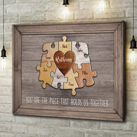 Personalized Canvas Wall Art For Mom Dad From Kids Puzzle Mom Canvas You Are The Piece That Holds Us Together Custom Multi Name Poster Prints Home Decor Family Gifts For Mom Dad