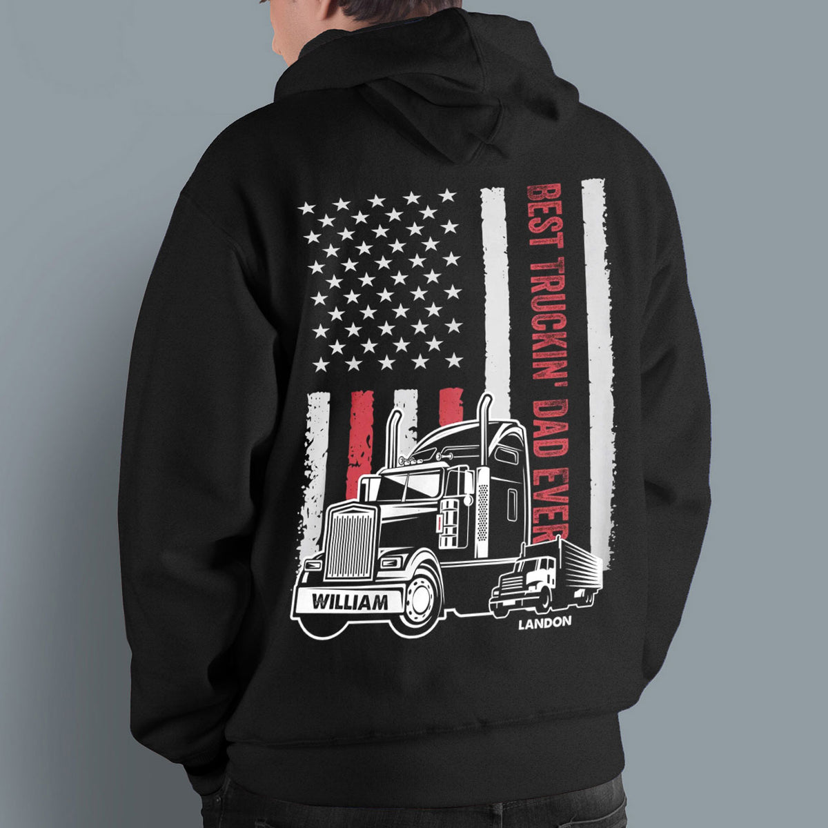 Personalized T-Shirt For Trucking Dad Father From Son Daughter Gifts For Dad Awesome Truckin' Dad Ever Vintage Flag Trucker Custom Name Short Sleeve Tops Tee Shirt For Father's Day