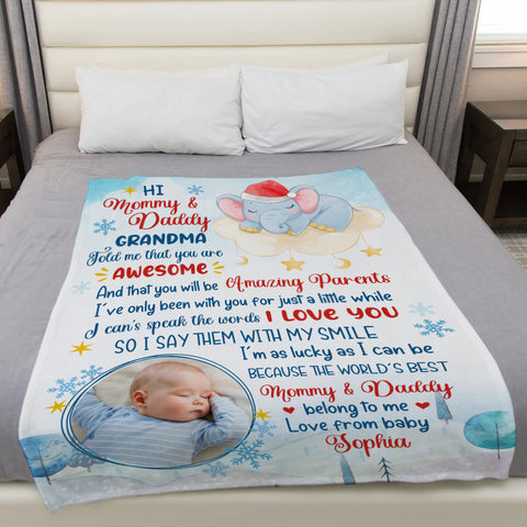 New Parents Gifts, I've Only Been With You For Just A While Elephant Cute Baby Picture, Personalized Blanket, Gifts For New Parents, Fleece Sherpa Blanket, New Parents Blanket For Xmas