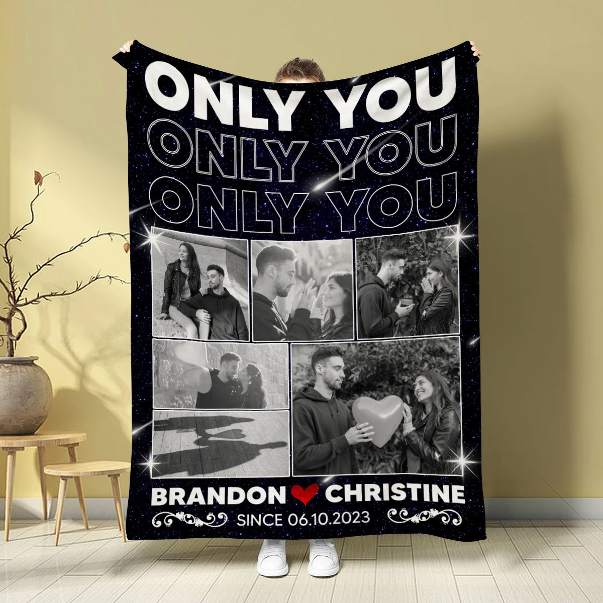 Custom Photo Blanket, Personalized Name And Year Blanket, Couple Memory Home Decor, Custom Relationship Memory, Gifts For Him Her Fleece Sherpa Gifts For Valentine Anniversary