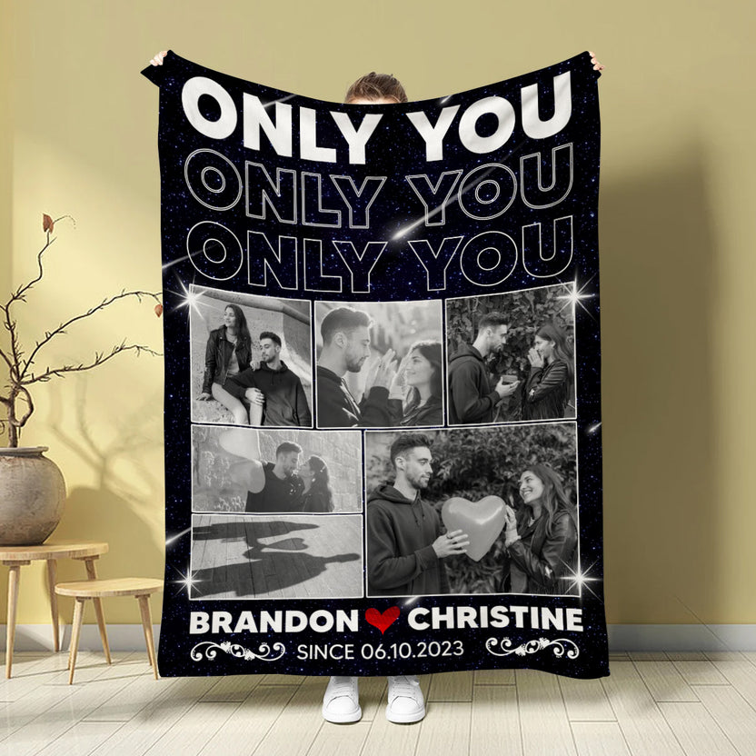 Custom Photo Blanket, Personalized Name And Year Blanket, Couple Memory Home Decor, Custom Relationship Memory, Gifts For Him Her Fleece Sherpa Gifts For Valentine Anniversary