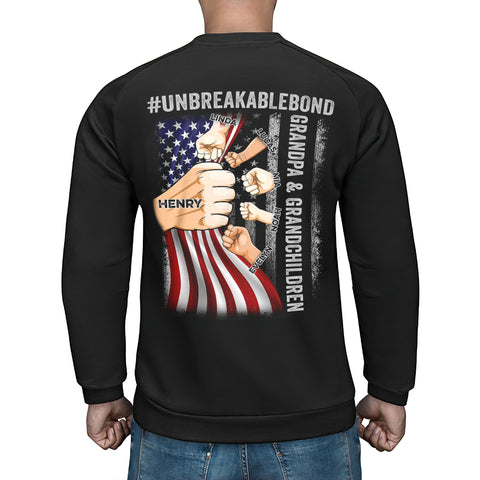 Personalized Shirt For Papa From Grandkids Custom Name Grandpa & Grandsons Granddaughters Unbreakable Bond Flag Back Side T-Shirt Papa Gifts Shirts For Men Family On Christmas