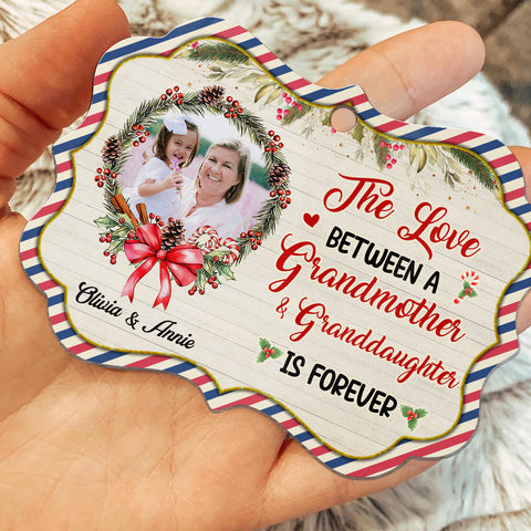 Grandmother & Granddaughter Ornament, The Love Between A Grandmother & Granddaughter Is Forever, Photo Wreath Medallion Aluminum Keepsake
