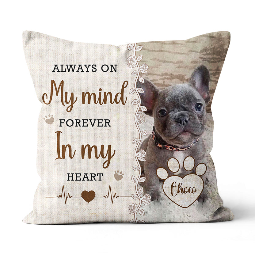 Pet Memorial Gifts, Always On Mind Forever In Heart, Personalized Pet Memorial Pillow, Gifts For Loss Of Dog Cat, Sofa Couch With Photo, In Memory Of Dog Square Pillow Double Sided