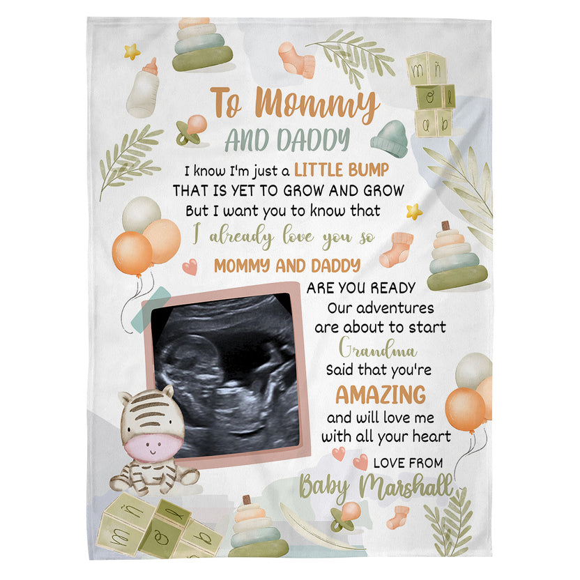 Mom To Be Gifts, Cute Zebra Hi Mommy And Daddy Blanket Custom Ultrasound Picture For Mom To Be New Dad From Baby Bump Gifts For New Mommy, Fleece Sherpa Blanket Mother's Day Pregnancy