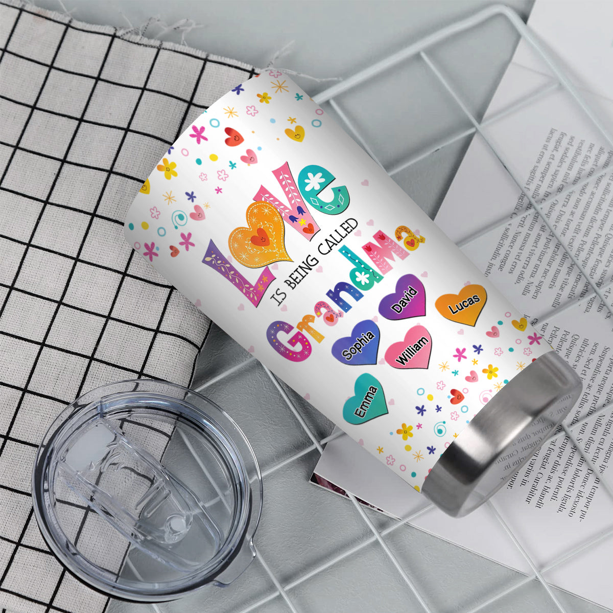 Gifts For Grandparents, Colorful Pattern Mom Grandma Love Is Being Called Grandma , Personalized Tumbler, Gifts For Gigi From Grandkids, 20oz With Lid Travel Cup Mother's Day