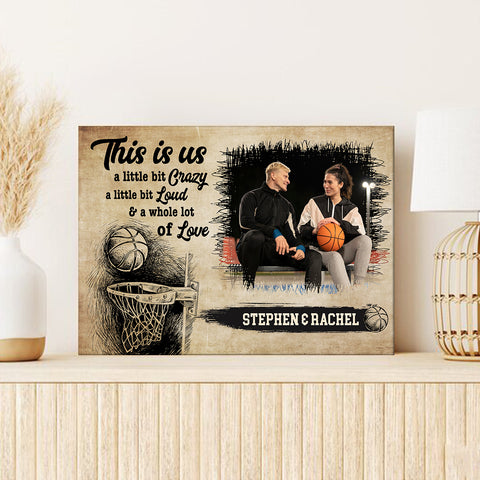 Personalized Name Couple Basketball Canvas Wall Art, A Little Bit Loud & A Whole Lot Of Love Quote Decor, Athletic Theme Print Canvas Wall Art, Gifts For Him Her Poster Prints Decor