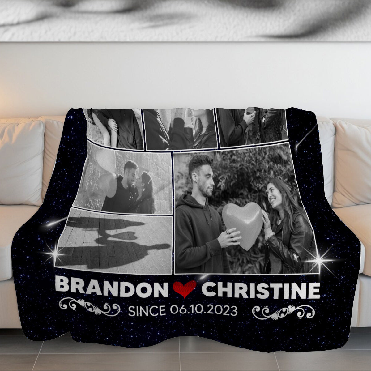 Custom Photo Blanket, Personalized Name And Year Blanket, Couple Memory Home Decor, Custom Relationship Memory, Gifts For Him Her Fleece Sherpa Gifts For Valentine Anniversary