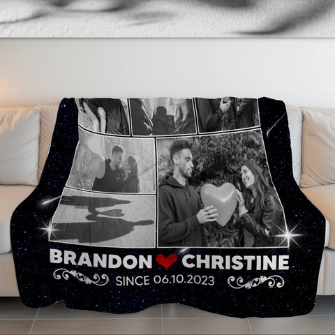 Custom Photo Blanket, Personalized Name And Year Blanket, Couple Memory Home Decor, Custom Relationship Memory, Gifts For Him Her Fleece Sherpa Gifts For Valentine Anniversary
