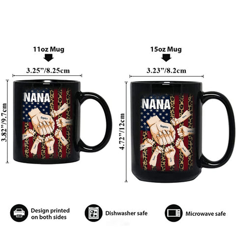 Grandma Gifts, Mom Grandma Nana Hands Drawing Flag With Leopard Printed, Personalized Coffee Mug, Gifts For Abuela From Grandkids, Novelty Ceramic Cup 11 15oz, Gifts For Mother's Day