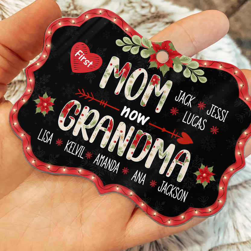 First Mom Now Grandma Ornament, Personalized Grandkids Names Christmas Gift, New Grandma Pregnancy Reveal Gift, Custom Holiday Keepsake