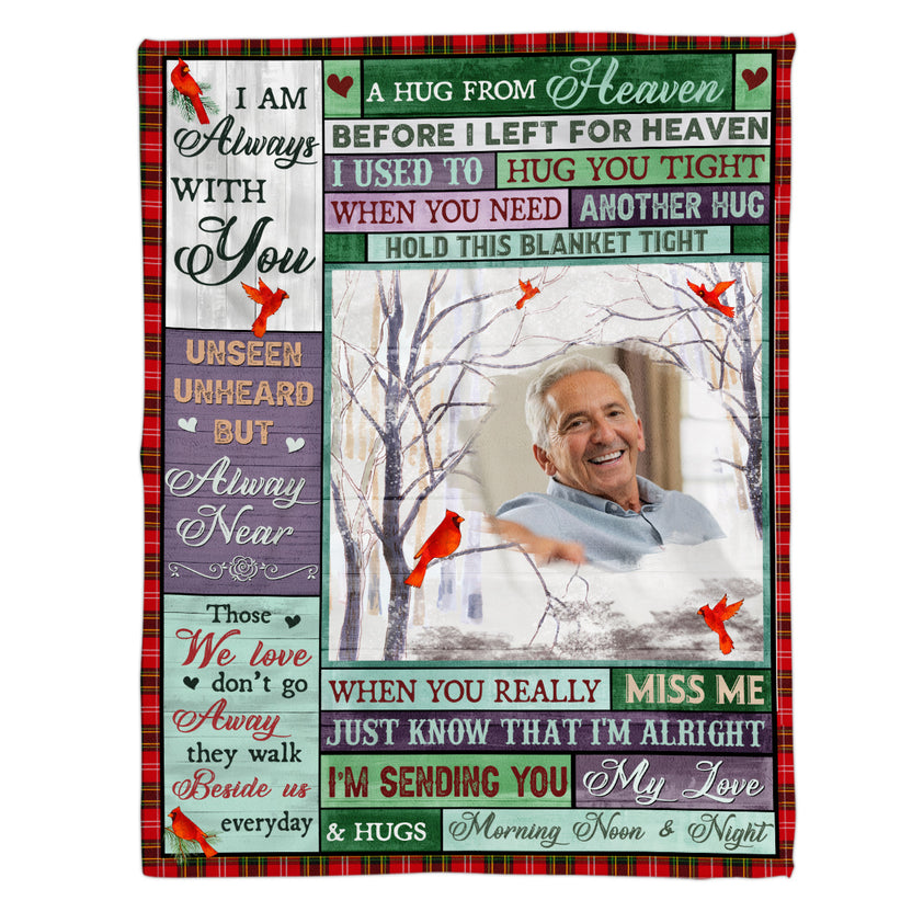 Memorial Gifts, Personalized Memorial Blanket With Photo, Hug From Heaven Im Sending You My Love Hugs, Loss Of Loss Of Loved Blanket, Fleece Sherpa, Grieving Gifts For Anniversary