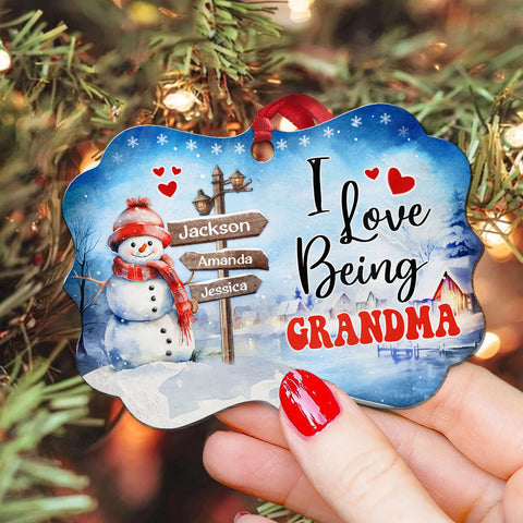 Gifts For Grandma, Cute Xmas Winter Street Sign I Love Being Grandma, Personalized Christmas Ornament Gifts For Grandparent From Grandchildren Medallion Aluminum Ornament Women Keepsake