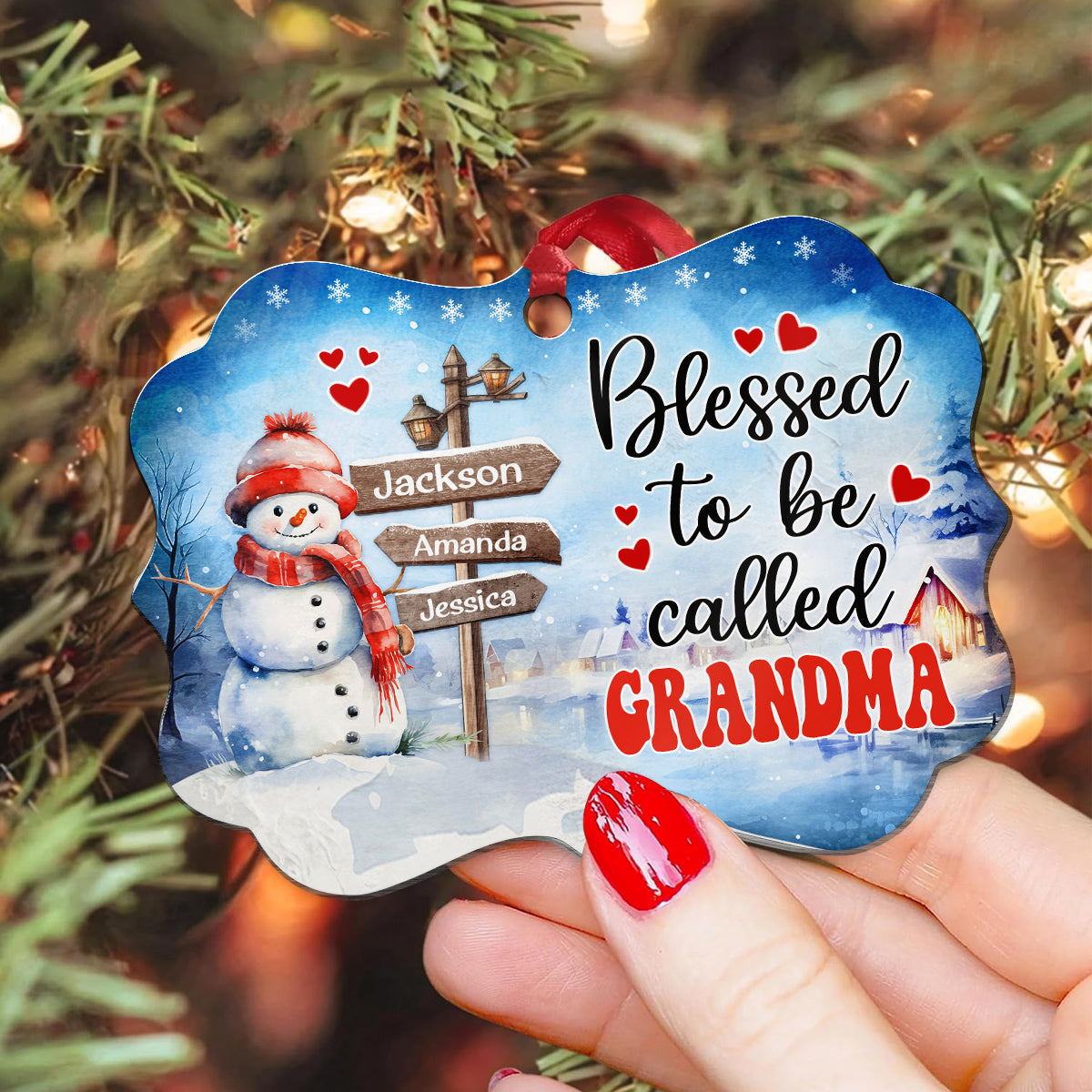 Grandma Gifts, Blessed To Be Called Grandma Cute Xmas Winter Street Sign, Personalized Christmas Ornament, Gifts For Nanny From Grandkids, Xmas Tree Decor Medallion Aluminum Ornament