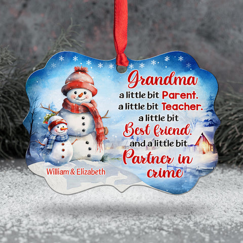 Grandma Gifts, Cute Grandma A Little Bit Parent A Little Bit Teacher, Personalized Christmas Ornament, Gifts For Nonna From Grandkids, Xmas Tree Decoration Medallion Aluminum Ornament