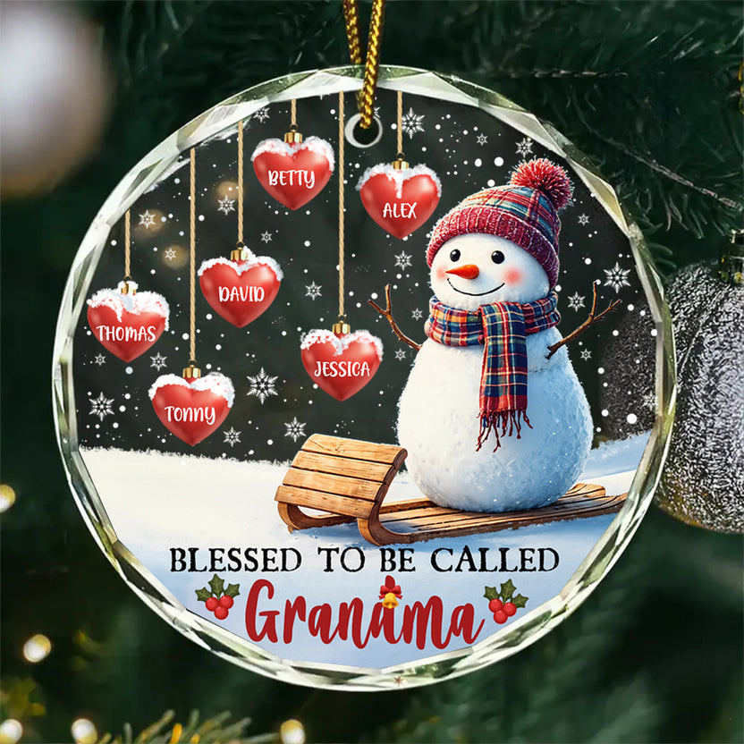 Blessed To Be Called Grandma Hearts With Names Snowflakes Grandma Grandpa Grandkids Circle Glass Ornament, Personalized Christmas Ornament, Gifts For Nana From Grandkids