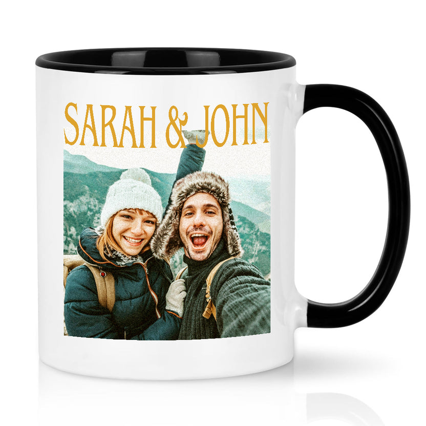 Custom Couple Photo Teacup, Personalized Name And Adventure Photo, Matching Couple Mug, Romantic Memory , Personalized Coffee Mug, Gifts For Him Her Honey, Ceramic 11 15oz Cup