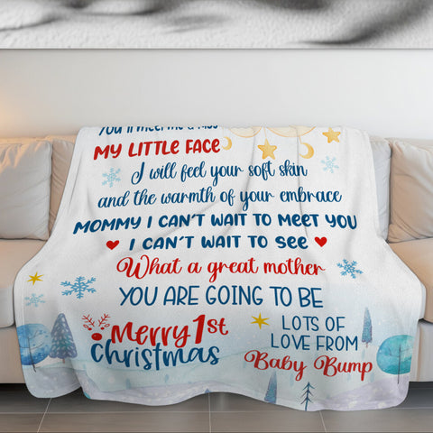 Gifts For New Mom, Mommy I Can't Wait To Meet You Snowflakes Elephant Sleeping In Moon, Personalized Blanket, Gifts For New Mommy, Fleece Sherpa, New Mom Blanket, Gifts For Xmas