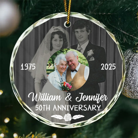50th Anniversary Glass Ornament, Then And Now Wedding Photo Keepsake, 50 Year Love Decor, Growing Old Together, Gifts For Parents Family Him Her,  Gifts For Valentine