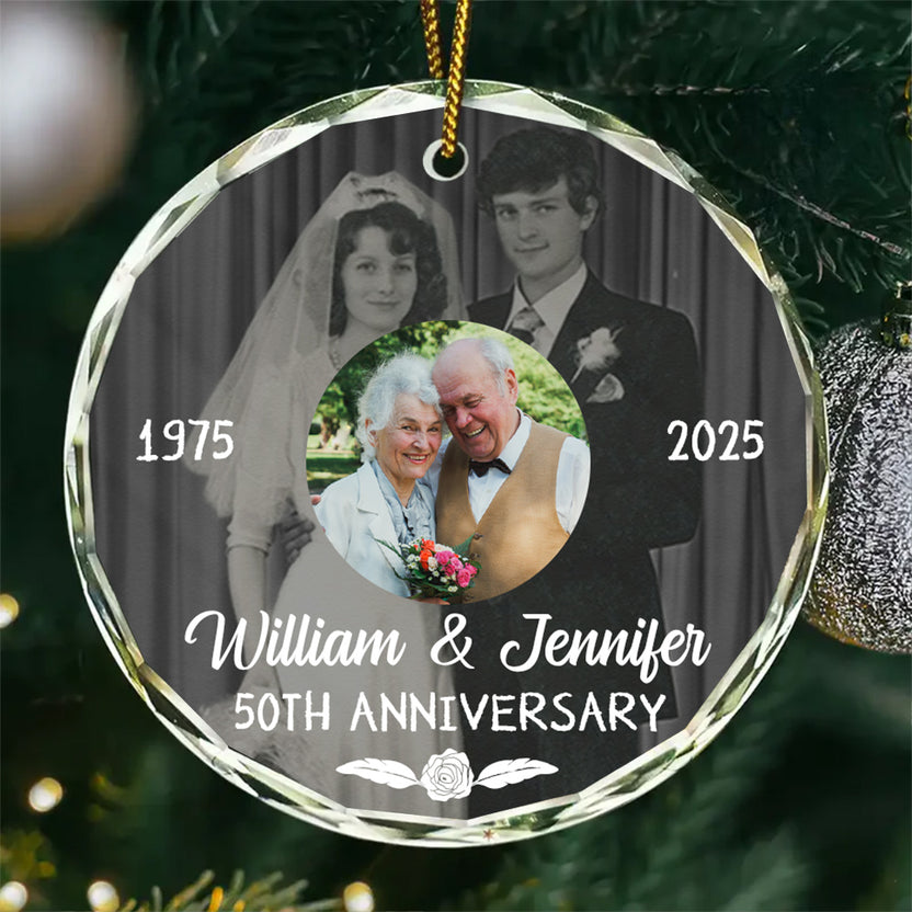 50th Anniversary Glass Ornament, Then And Now Wedding Photo Keepsake, 50 Year Love Decor, Growing Old Together, Gifts For Parents Family Him Her,  Gifts For Valentine