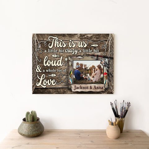 Personalized Name Fishing Canvas Artwork, A Little Bit Loud & A Whole Lot Of Love Phrase, Country Cabin Theme Decor, Personalized Canvas Wall Art, Gifts For Him Her  Poster Prints