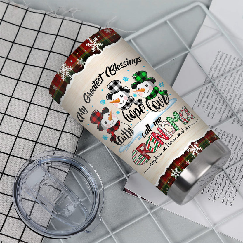 Cute Xmas Hope Love Grandchild Name Cup, Insulated Drinkware, Custom Grandma Christmas Tumbler, Festive Drinkware , Personalized Tumbler, Gifts For Nana From Grandkids, 20oz With Lid