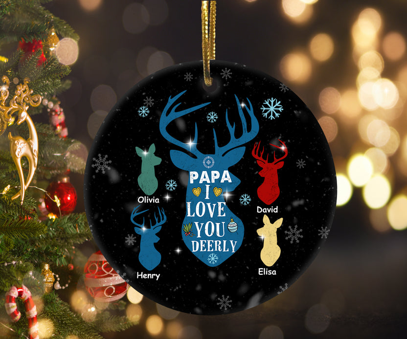 Personalized Christmas Ornament For Grandpa Papa From Grandkids Grandchild Gifts For Grandfather Papa I Love You Cute Deers Custom Name Tree Hanging Ornament On Christmas Xmas Birthday