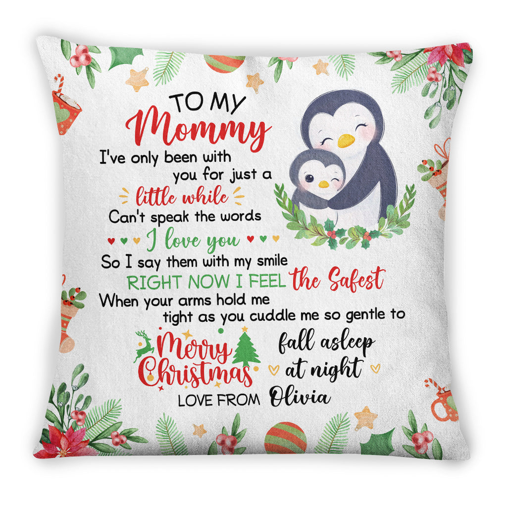 Personalized Square Pillow For New Mom From Family Pregnancy Gifts Penguin Hugging Baby I've Only Been With You Christmas Decor Custom Name Double Sided Sofa Couch Cushion On Christmas