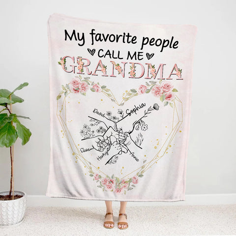 Grandma Gifts, My Favorite People Call Me Funny Flowers, Personalized Blanket, Unique Gifts For Grandma Nana From Grandkids Grandchild, Custom Fleece Sherpa Blanket, Gifts For Birthday