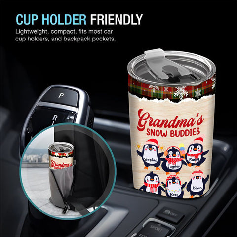 Christmas Penguin, Grandmas Buddies Insulated Tumbler, Stainless Steel Beverage Cup, Penguin Xmas Cup, Custom Grandkids Drinkware, Personalized Tumbler, Gifts For Nana From Grandkids