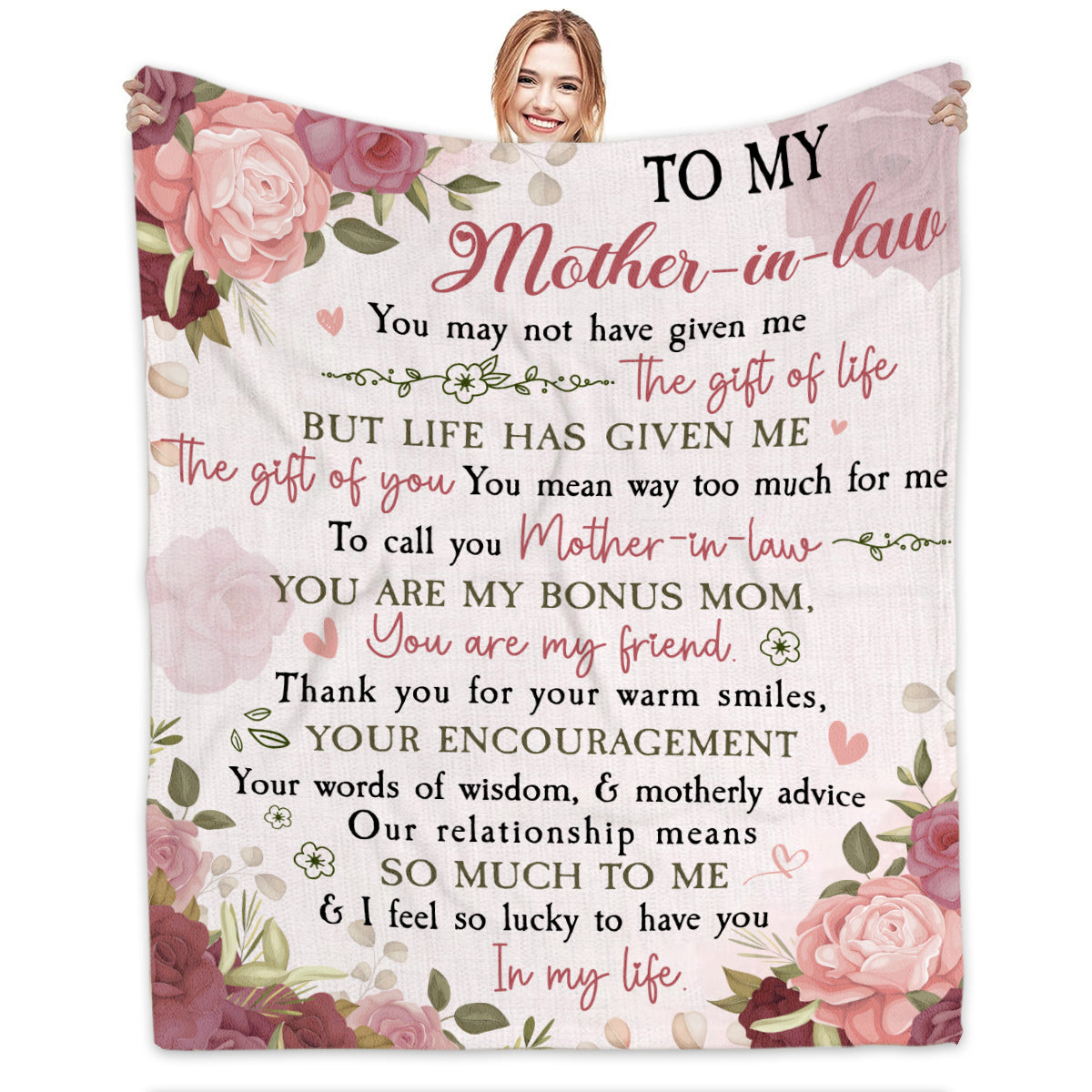 Personalized To My Mother In Law Blanket From Daughter In Law So Lucky To Have You My Life Floral Custom Gifts For Mother In Law Fleece Sherpa Blanket For Birthday Mother's Day Wedding