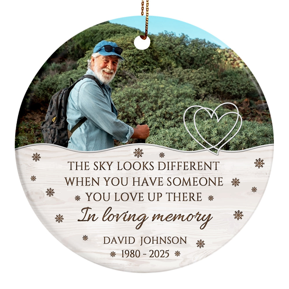 Sympathy Gifts, Memorial Ornament, The Sky Looks Different When You Have Someone You Love Up There Ceramic/ Plastic Circle Ornament For Loss Of Mom Dad, Xmas Tree Decoration
