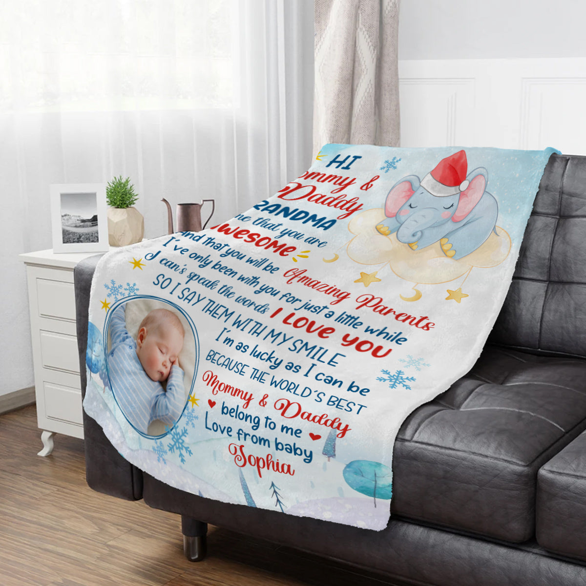 New Parents Gifts, I've Only Been With You For Just A While Elephant Cute Baby Picture, Personalized Blanket, Gifts For New Parents, Fleece Sherpa Blanket, New Parents Blanket For Xmas