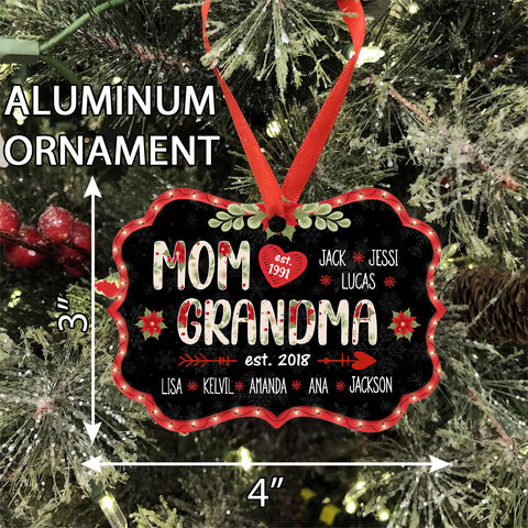 Mom Grandma Ornament, Personalized EST. Years, Custom Grandkids Names Christmas Gift, Holiday Family Established Year Ornament Keepsake
