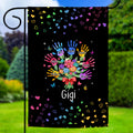 Personalized Grandkids Handprint Garden Flag, Custom Gigi Flower Bouquet Outdoor Banner, Rainbow Hearts Yard Lawn Decor,Grandchildren Names Yard Decor