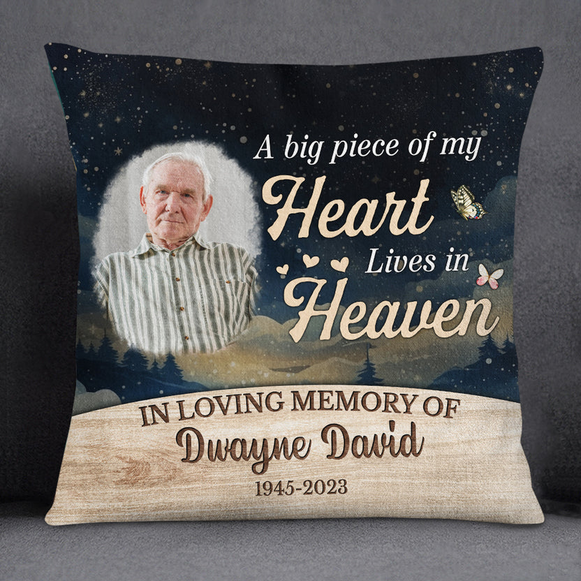 Sympathy Gifts, Personalized Photo Memorial Square Pillow, Big Piece Of Heart Lives In Heaven Butterflies Hearts, Gifts For Loss Of Mom Dad, Sofa Couch, Funeral Anniversary