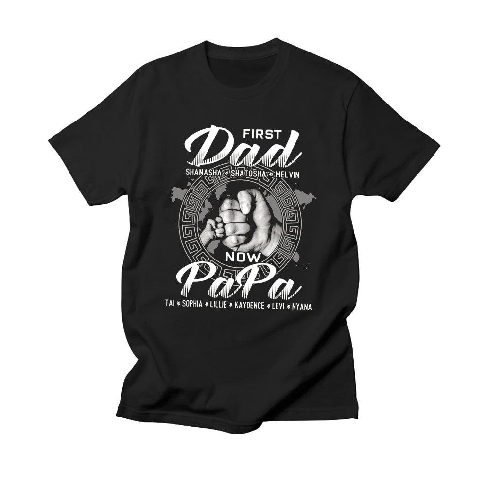 Personalized T-Shirt For Grandpa Grandfather From Grandkids First Dad Now Papa Hands Fist Bump Custom Name Grandpa Gifts Short Sleeve Tops Tee Shirt For Men Family On Birthday Father's Day