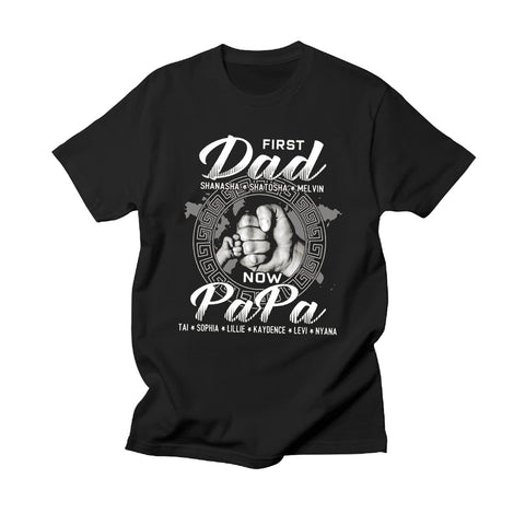 Personalized T-Shirt For Grandpa Grandfather From Grandkids First Dad Now Papa Hands Fist Bump Custom Name Grandpa Gifts Short Sleeve Tops Tee Shirt For Men Family On Birthday Father's Day