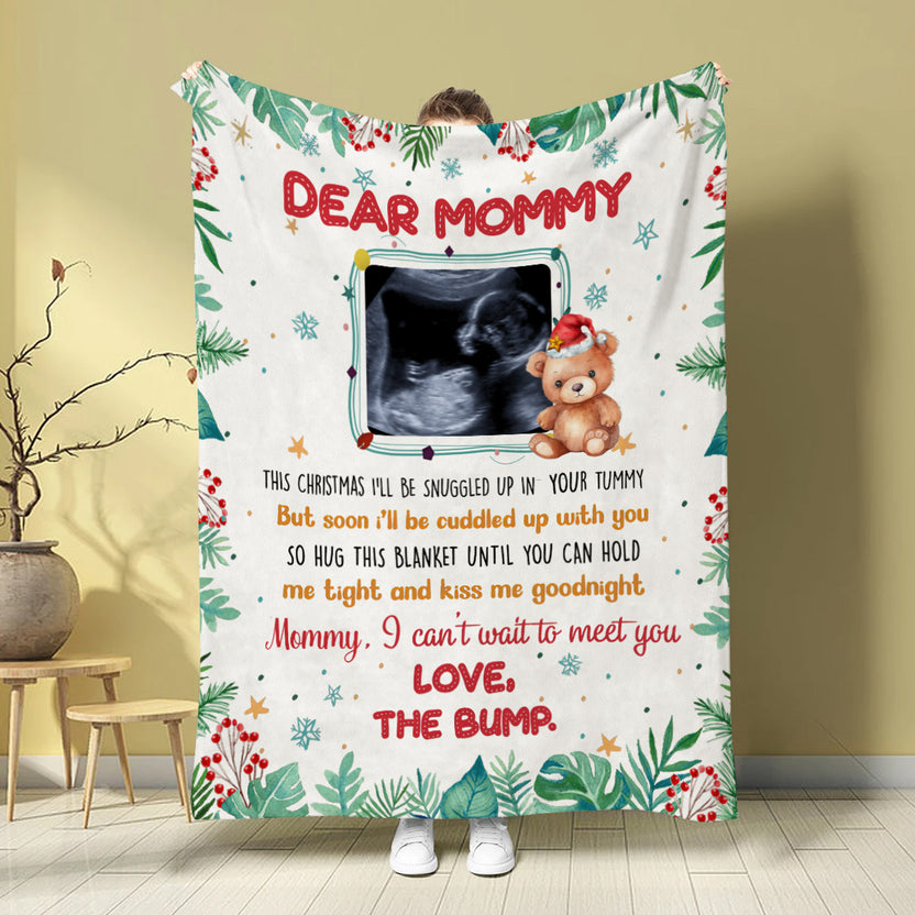 New Mom Gifts Ideas, Mommy I Can't Wait To Meet You Bear With Sonogram Photo, Personalized Blanket, Gifts For Mommy First Mom, Fleece Sherpa, Mom To Be Blanket, Gifts For Christmas