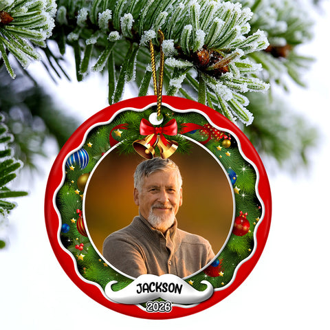 Xmas Frame Custom Photo Grandpa Cute With Beard Name & Year, Grandpa Christmas Photo Ornament, Family Christmas Keepsake, Holiday Tree Decoration, Gifts For Mom Dad Daughter Son