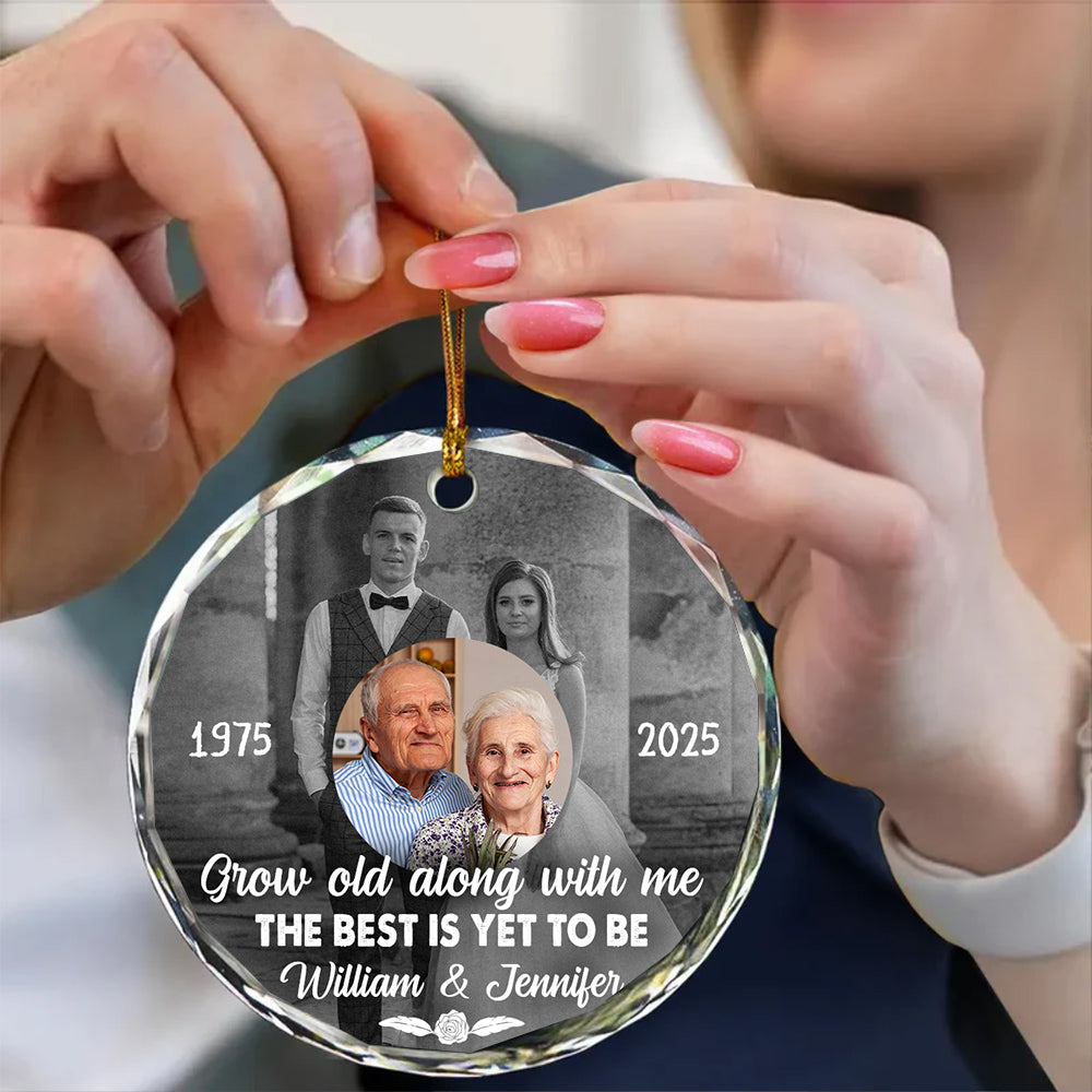 Grow Old Along With Me The Is Yet To Be, Anniversary Glass Ornament, Wedding Photo Keepsake, 50 Year Love Ornament, Then & Now Photo Collage, Gifts For Parents Family Him Her Valentine