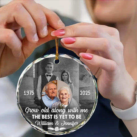 Grow Old Along With Me The Is Yet To Be, Anniversary Glass Ornament, Wedding Photo Keepsake, 50 Year Love Ornament, Then & Now Photo Collage, Gifts For Parents Family Him Her Valentine