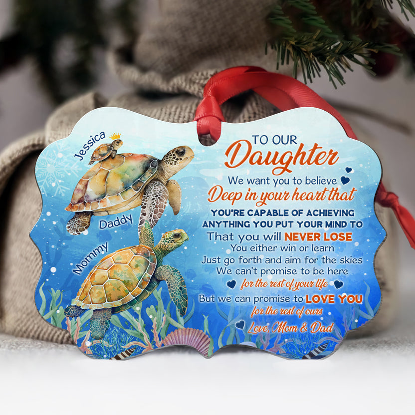 Daughter Gifts, Just Go Forth And Aim For The Skies Sea Turtle Medallion Aluminum Ornament  For Girls Babies From Mom Dad Parents, Xmas Tree Decor Holiday Winter Xmas Tree Hanging Decor