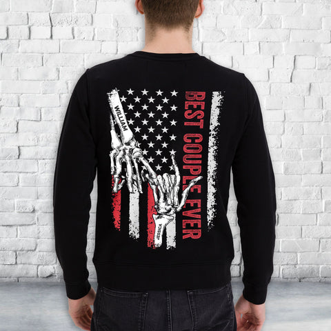 Personalized T-Shirt For Wife Wifey From Him Her Darling Couple Ever Flag Back Side Printed Bone Skeleton Custom Name Gifts For Couple Short Shirt Gifts For Men Women On Valentines